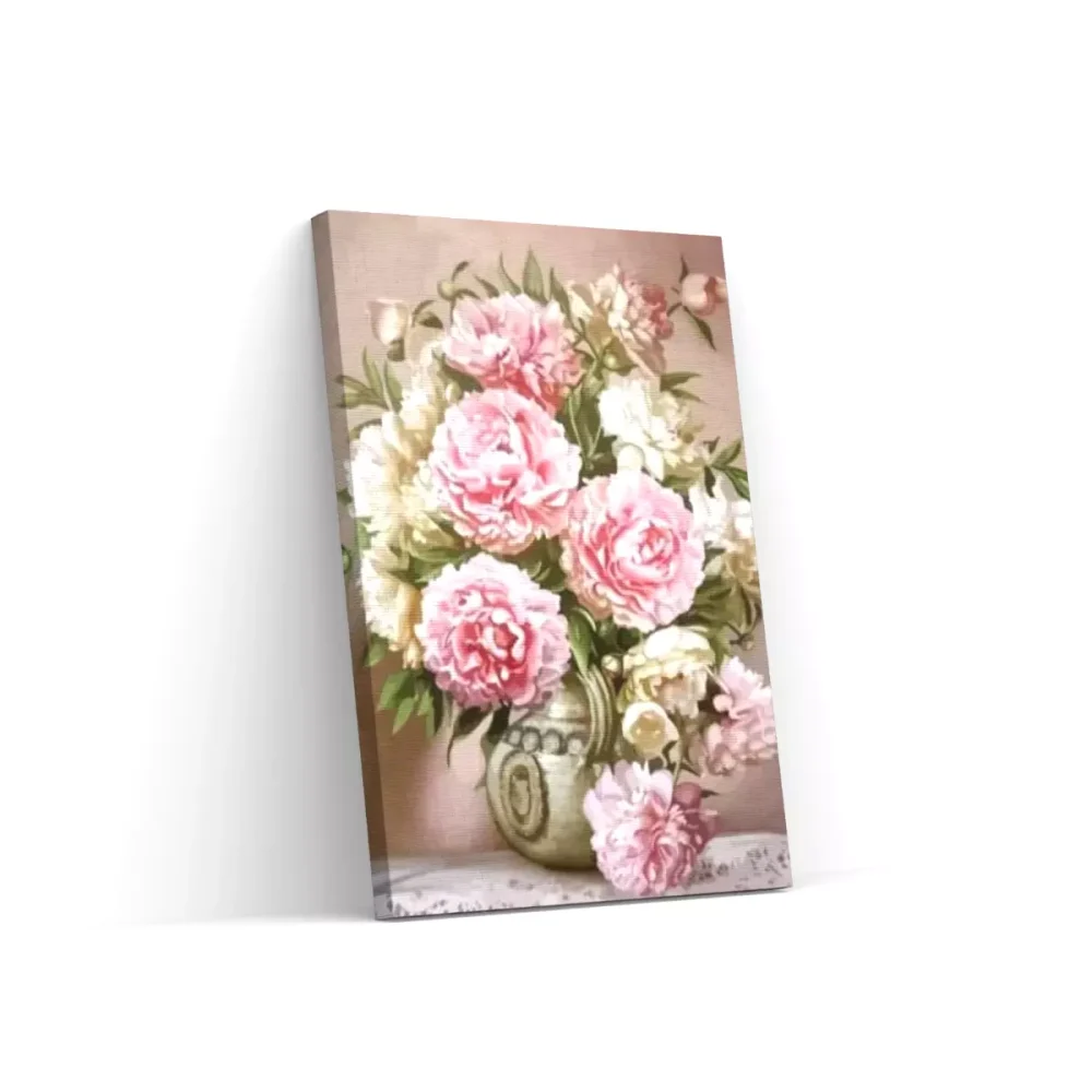 Pintar por números Flores blancas y rosas en un jarrón