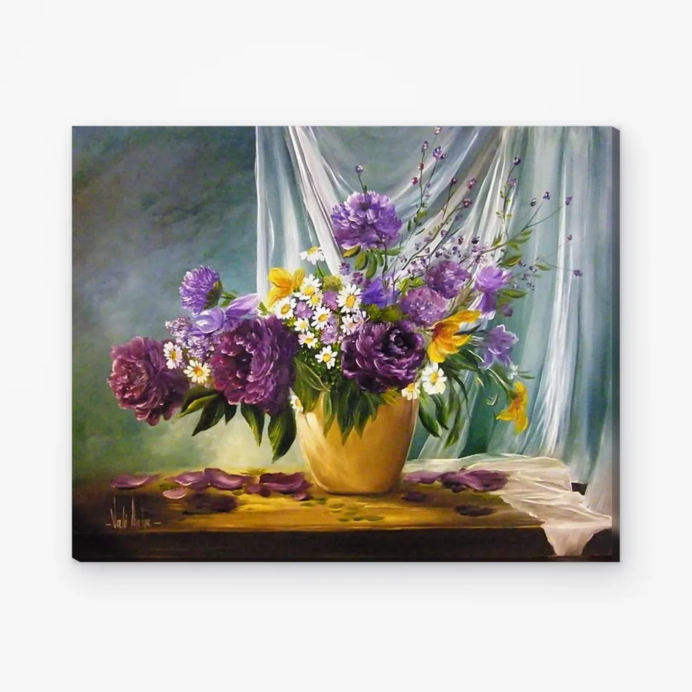 Pintar por Números - Flores en un jarrón dorado