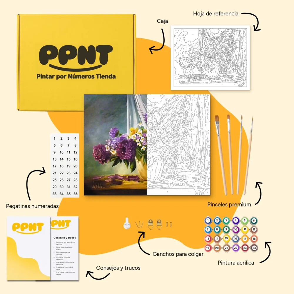 Pintar por Números - Flores en un jarrón dorado