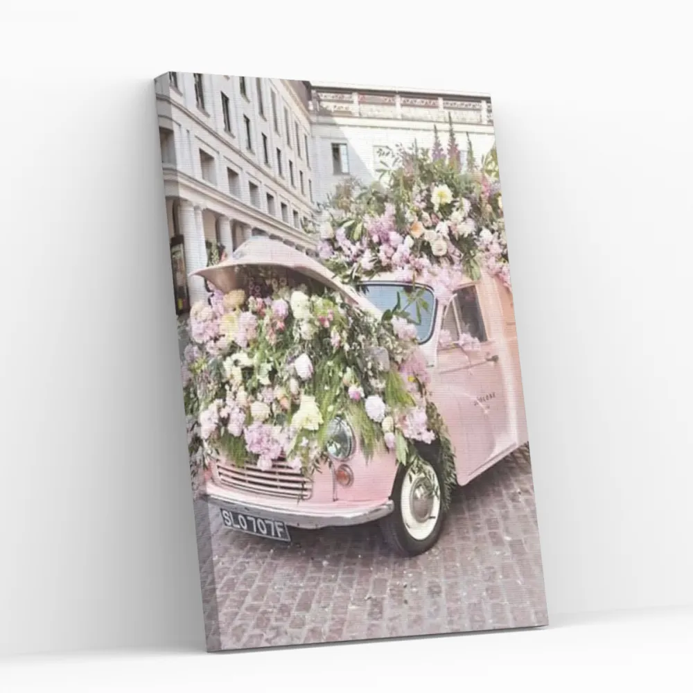 Pintar por números Flores sobre un coche