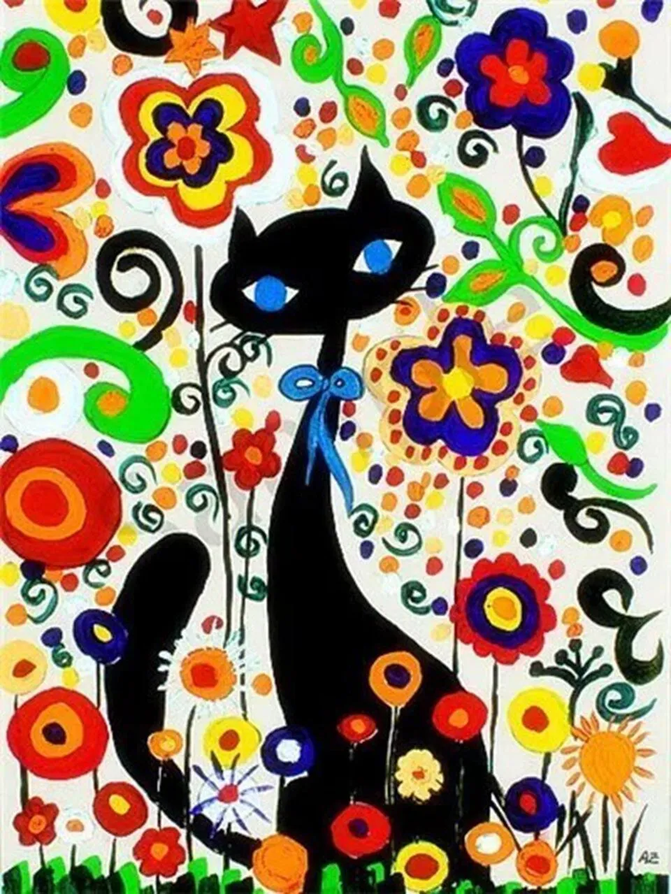 Pintar por números Gato abstracto con flores – foto 3