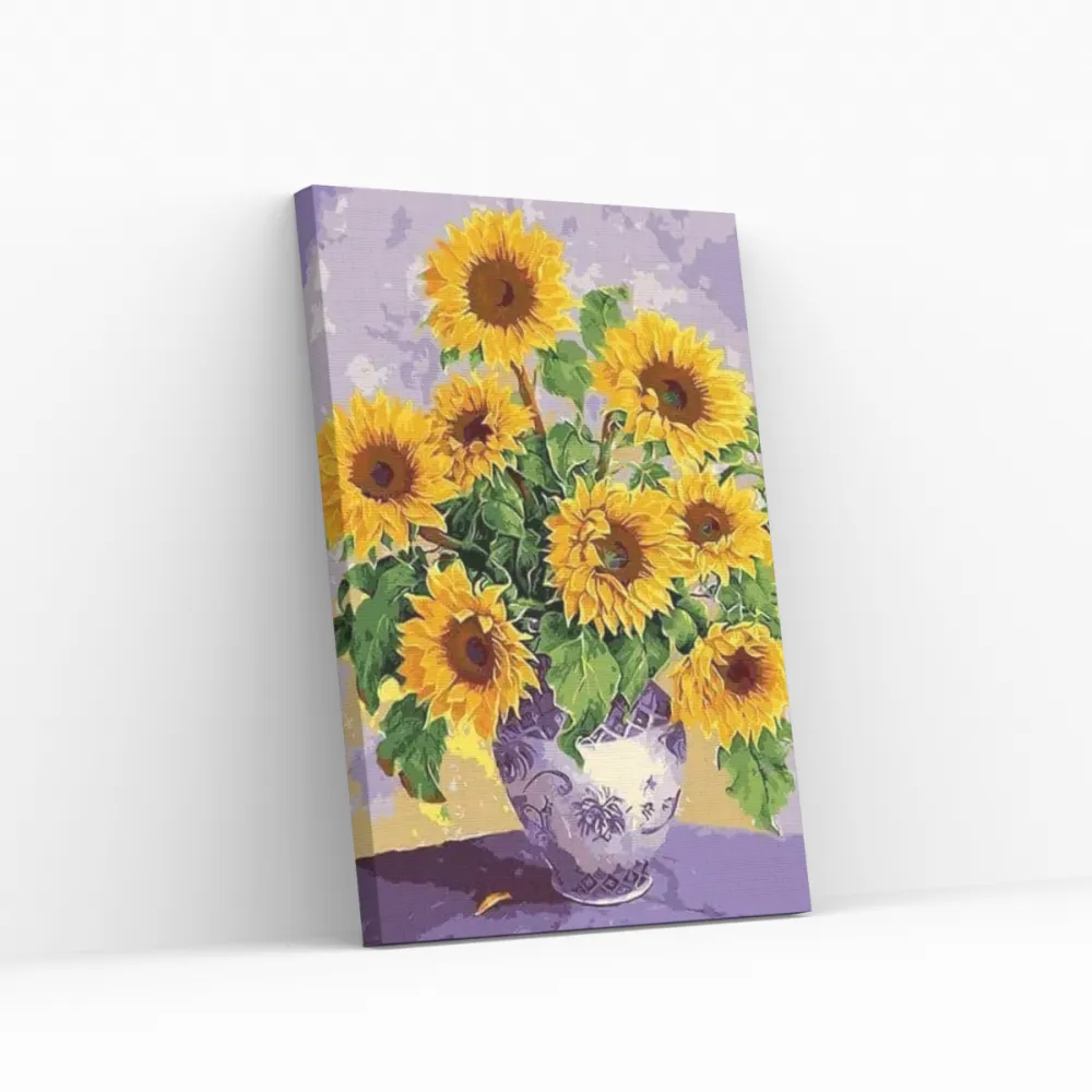 Pintar por números Girasoles de colores en un jarrón