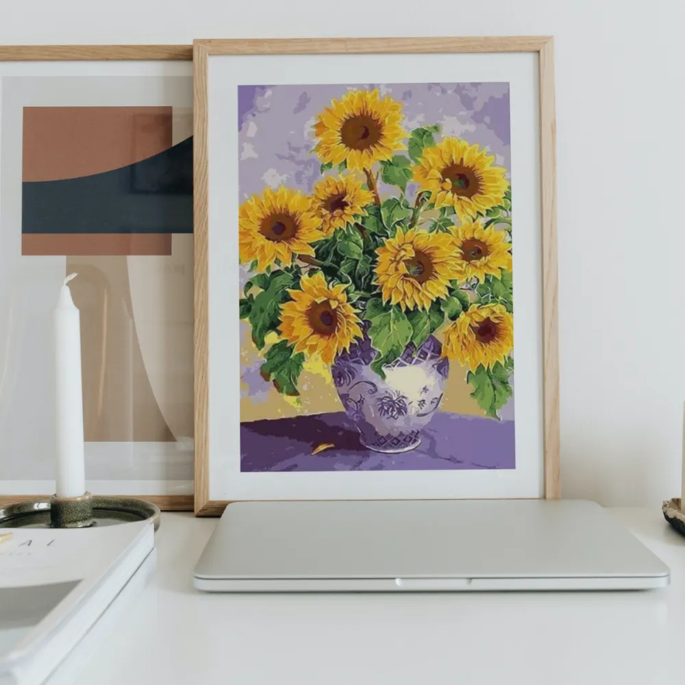 Pintar por números Girasoles de colores en un jarrón – foto 2