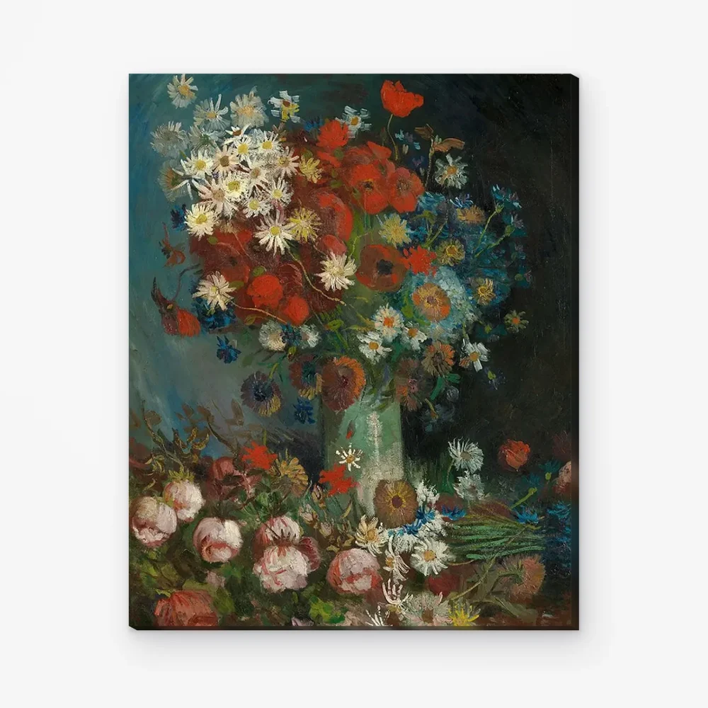 Pintar por Números - Jarrón con amapolas, acianos, peonías y crisantemos