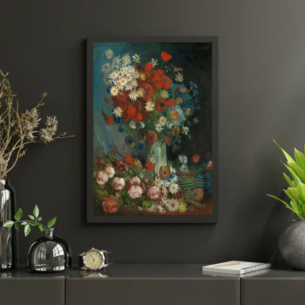 Pintar por números Jarrón con amapolas, acianos, peonías y crisantemos – foto 3