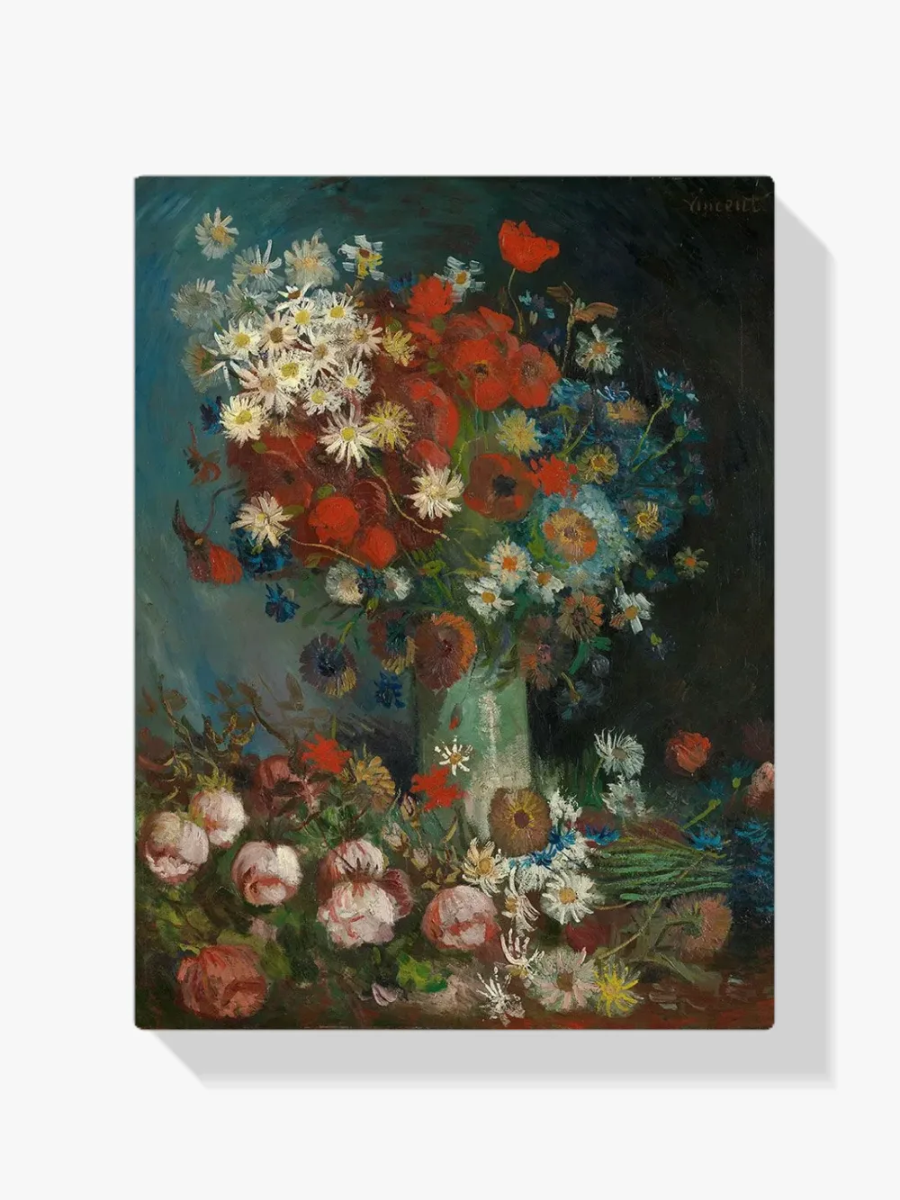 Pintar por números Jarrón con amapolas, acianos, peonías y crisantemos