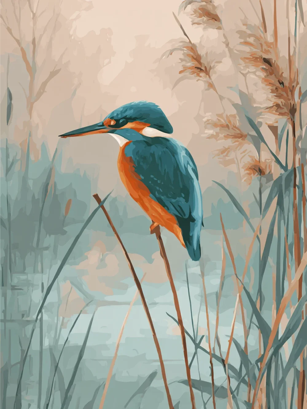 Pintar por números Martín pescador al amanecer - Aves – foto 2