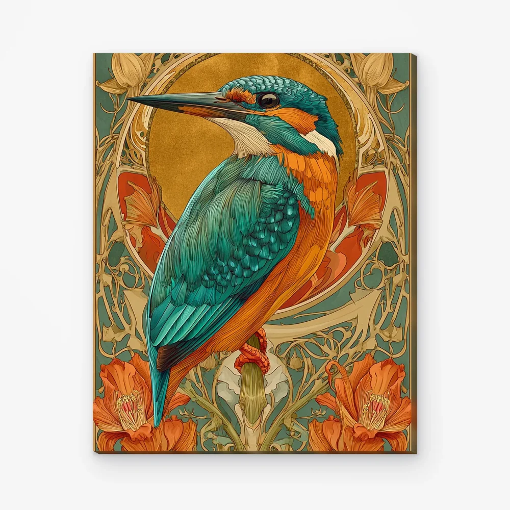 Pintar por Números - Martín pescador art nouveau en oro