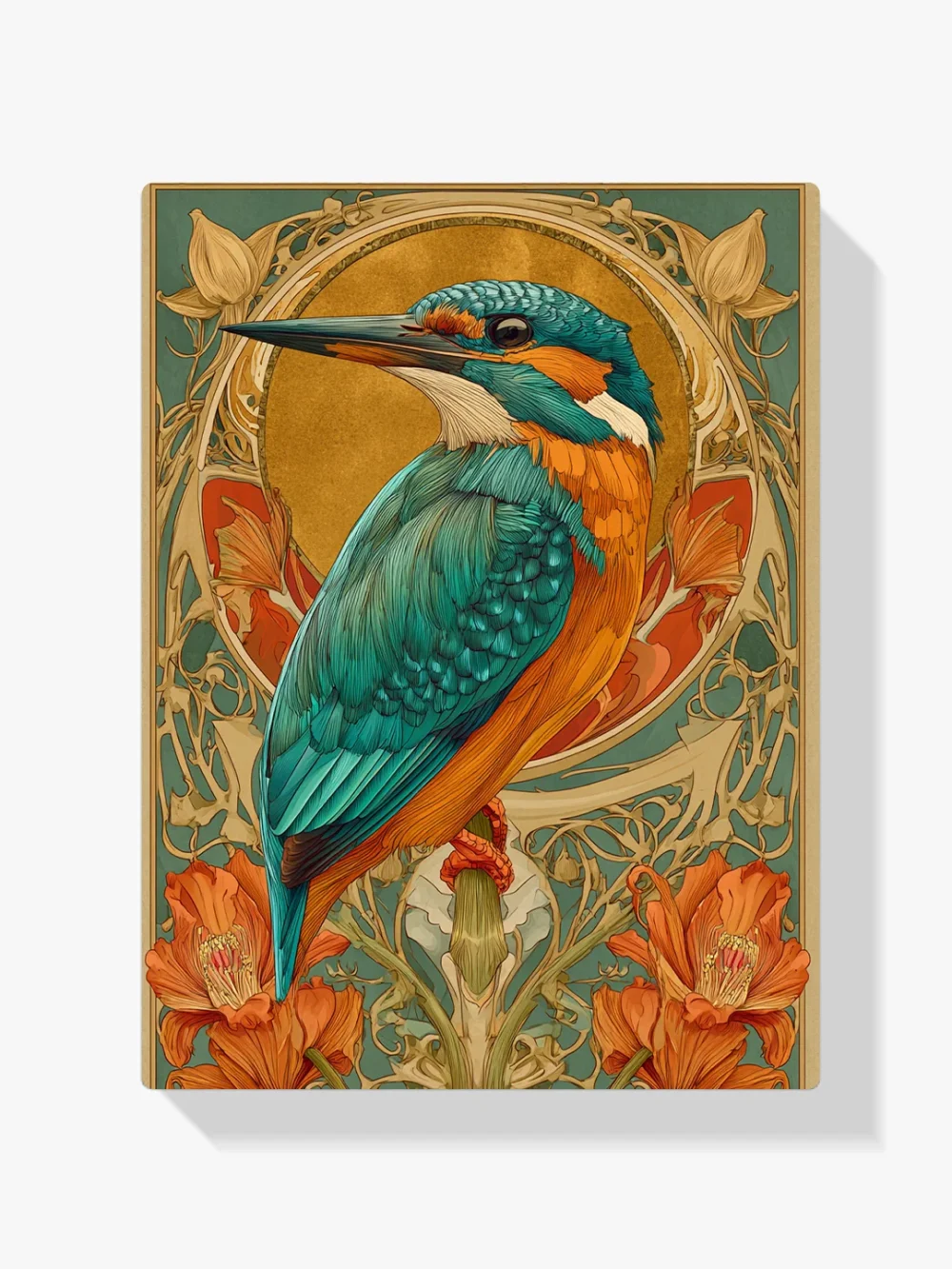 Pintar por números Martín pescador art nouveau en oro