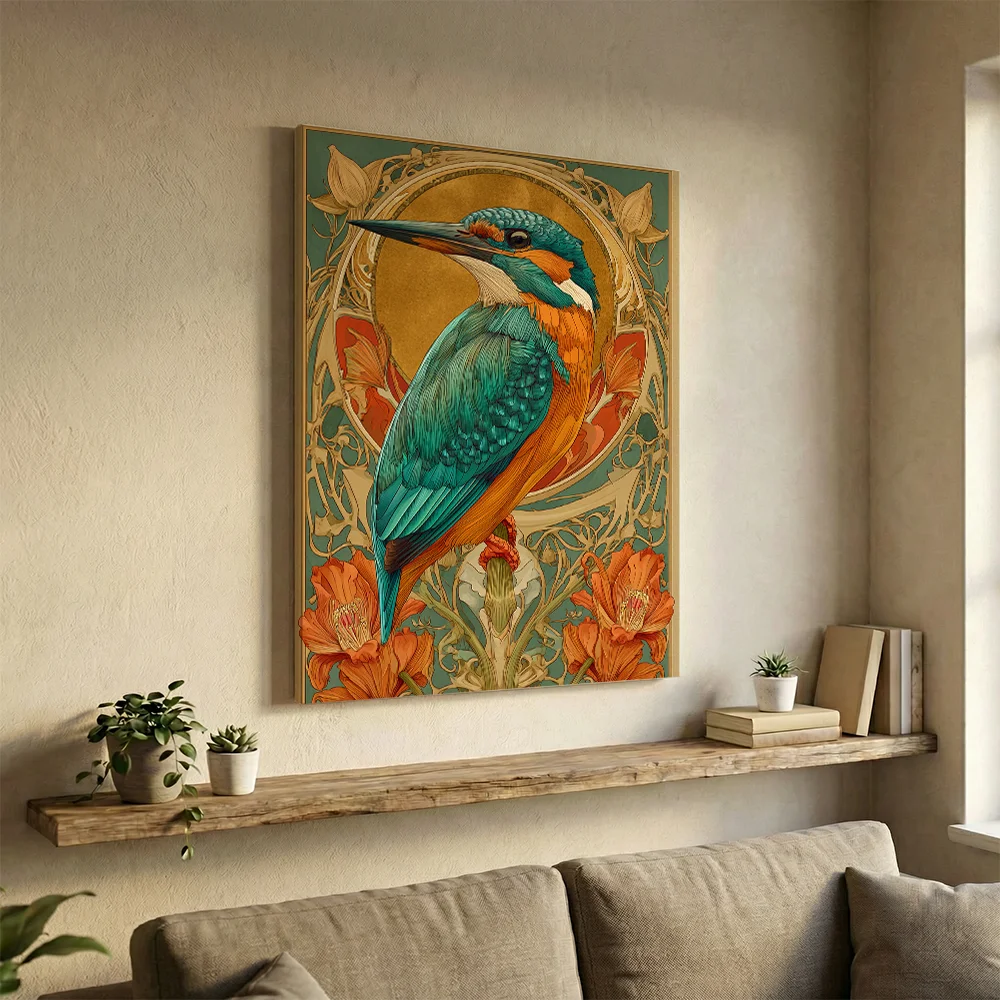 Pintar por números Martín pescador art nouveau en oro – foto 3