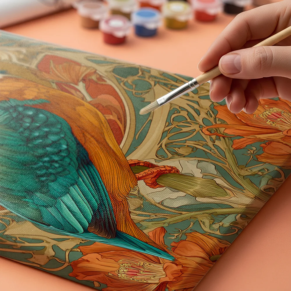 Pintar por números Martín pescador art nouveau en oro – foto 4
