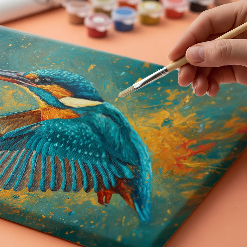 Pintar por números Martín pescador en acción entre fuego y viento – foto 4
