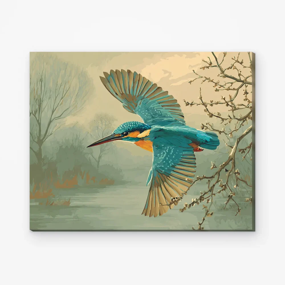 Pintar por Números - Martín pescador en una suave neblina