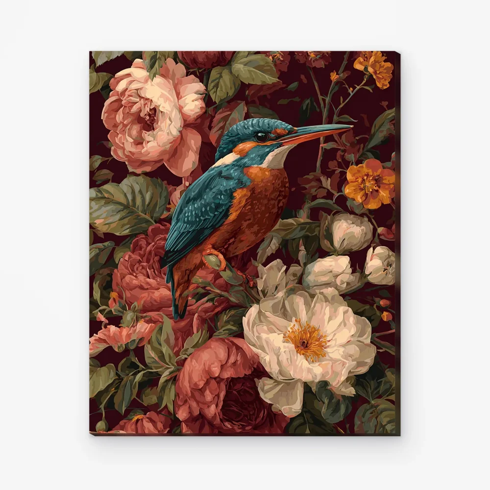 Pintar por Números - Martín pescador entre flores exuberantes