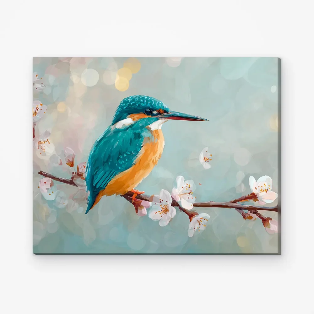 Pintar por Números - Martín pescador entre flores y bokeh