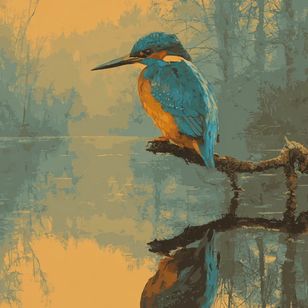 Pintar por números Martín pescador grunge junto al agua – foto 2
