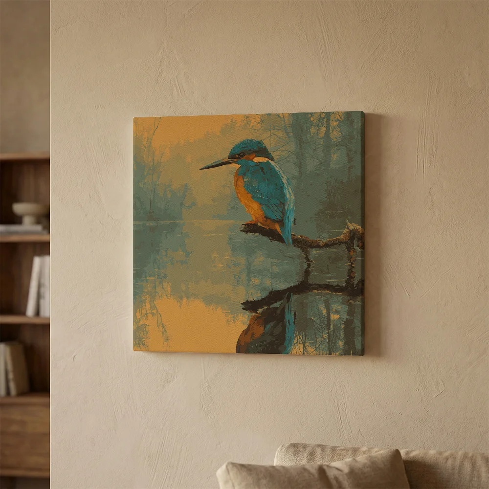 Pintar por números Martín pescador grunge junto al agua – foto 3