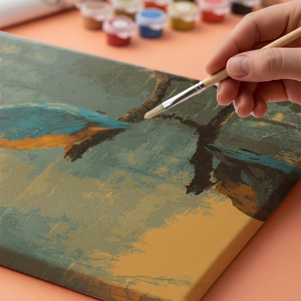 Pintar por números Martín pescador grunge junto al agua – foto 4