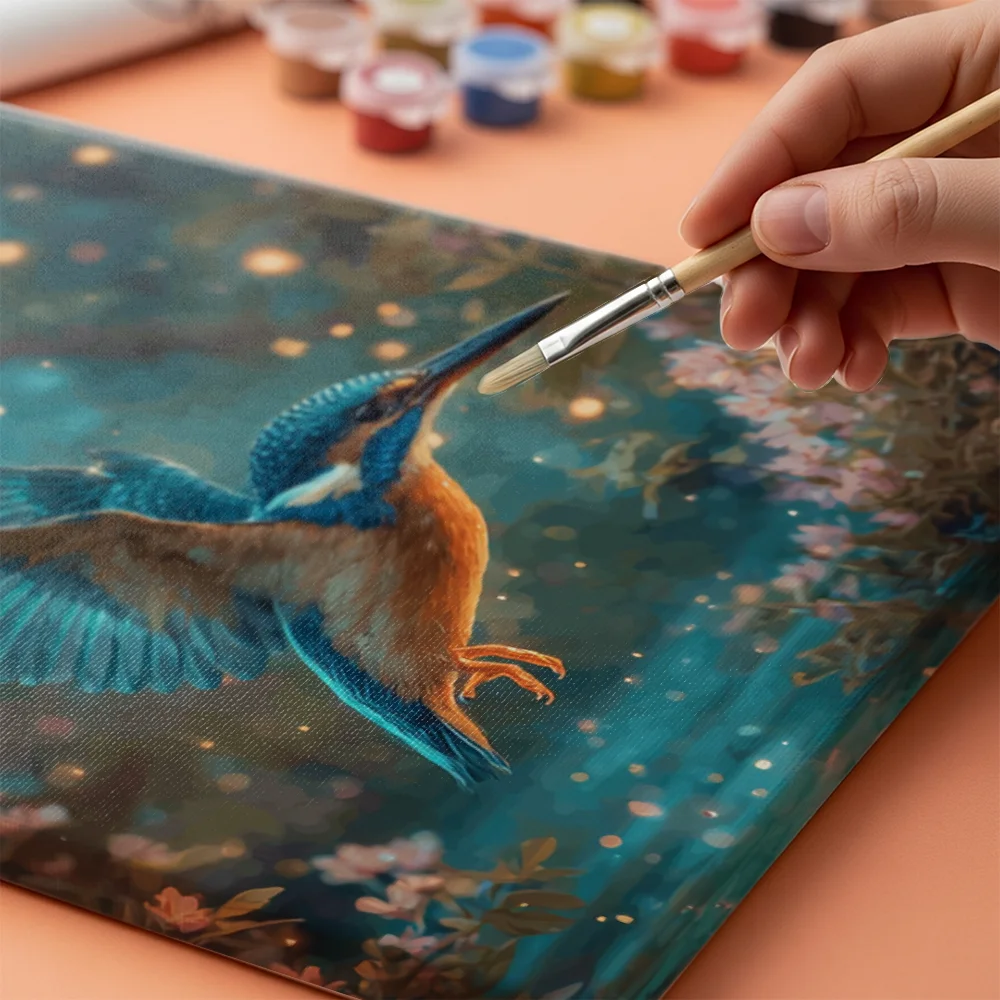 Pintar por números Martín pescador mágico en un bosque encantado – foto 4