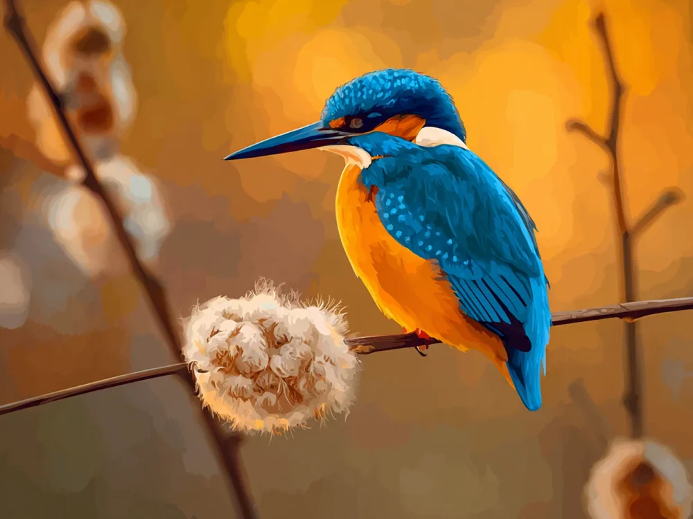 Pintar por números Martín pescador sobre fondo dorado – foto 2