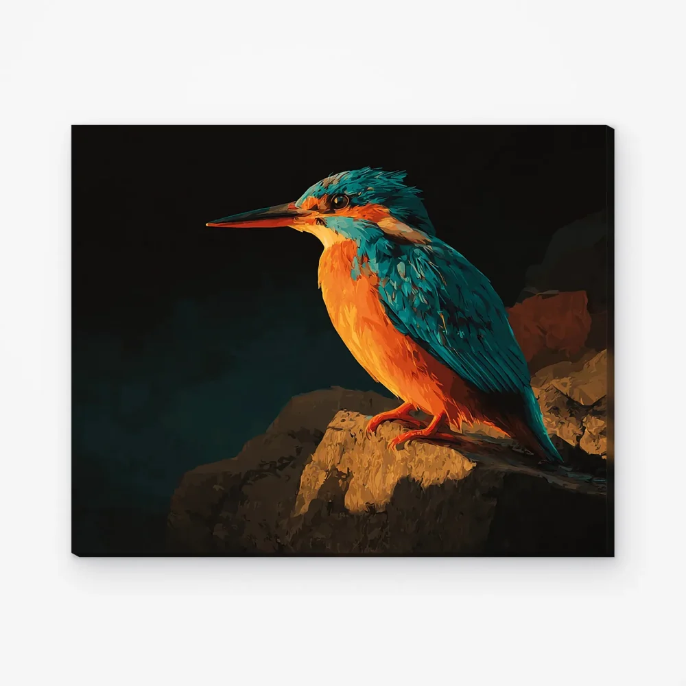 Pintar por Números - Martín pescador sobre una roca al atardecer