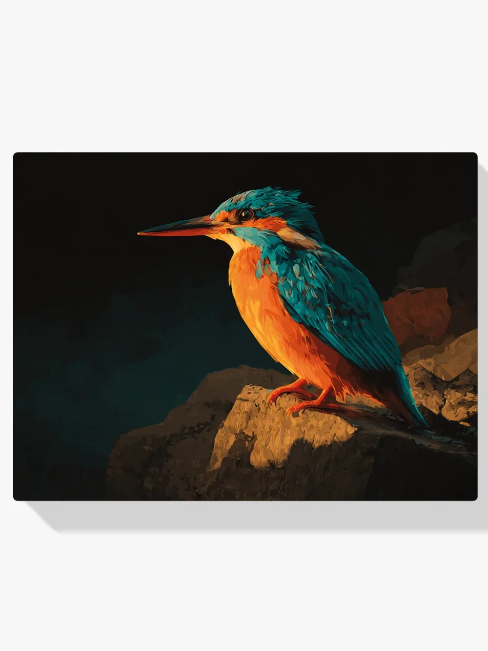Pintar por números Martín pescador sobre una roca al atardecer