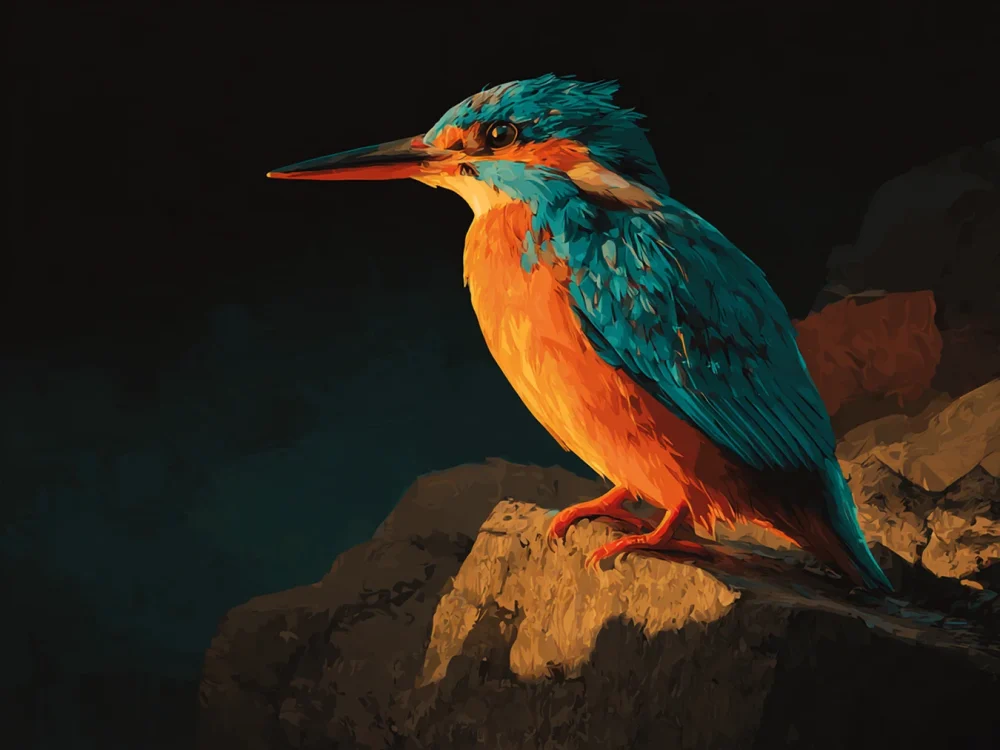 Pintar por números Martín pescador sobre una roca al atardecer – foto 2