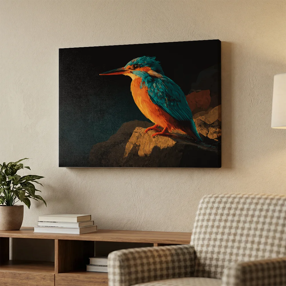 Pintar por números Martín pescador sobre una roca al atardecer – foto 3