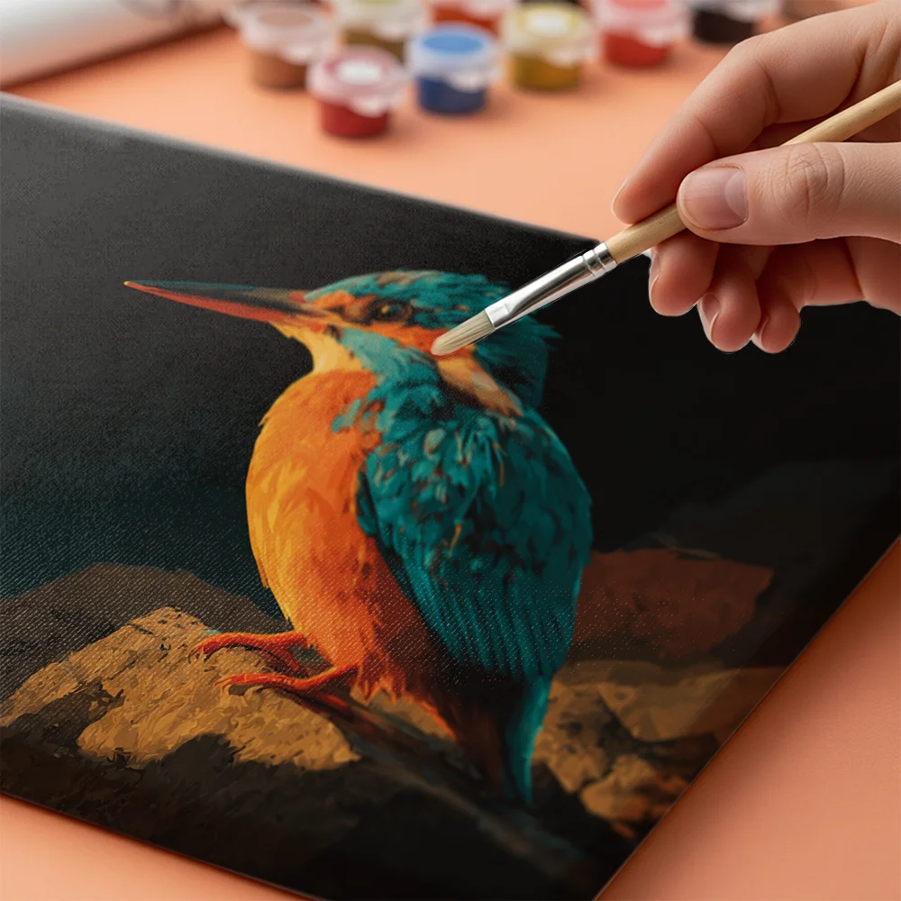 Pintar por números Martín pescador sobre una roca al atardecer – foto 4