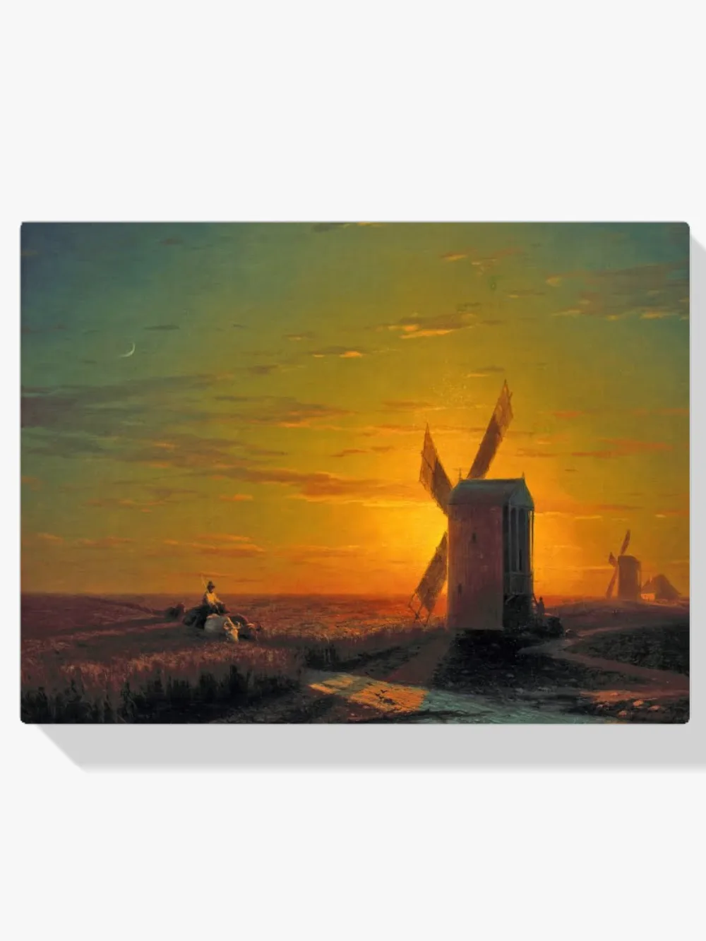 Pintar por números Molinos en la estepa ucraniana al atardecer