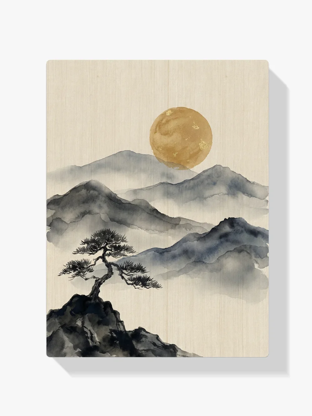 Pintar por números Montañas en tinta con luna dorada