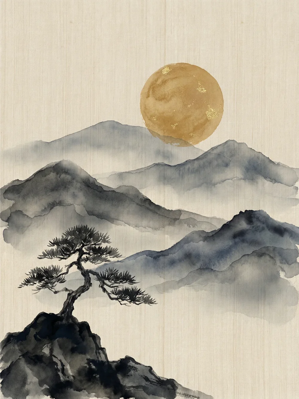 Pintar por números Montañas en tinta con luna dorada – foto 2