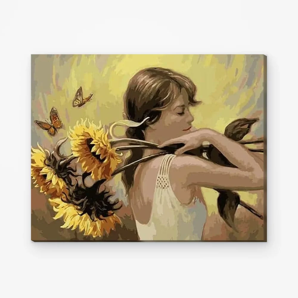 Pintar por Números - Mujer con girasoles
