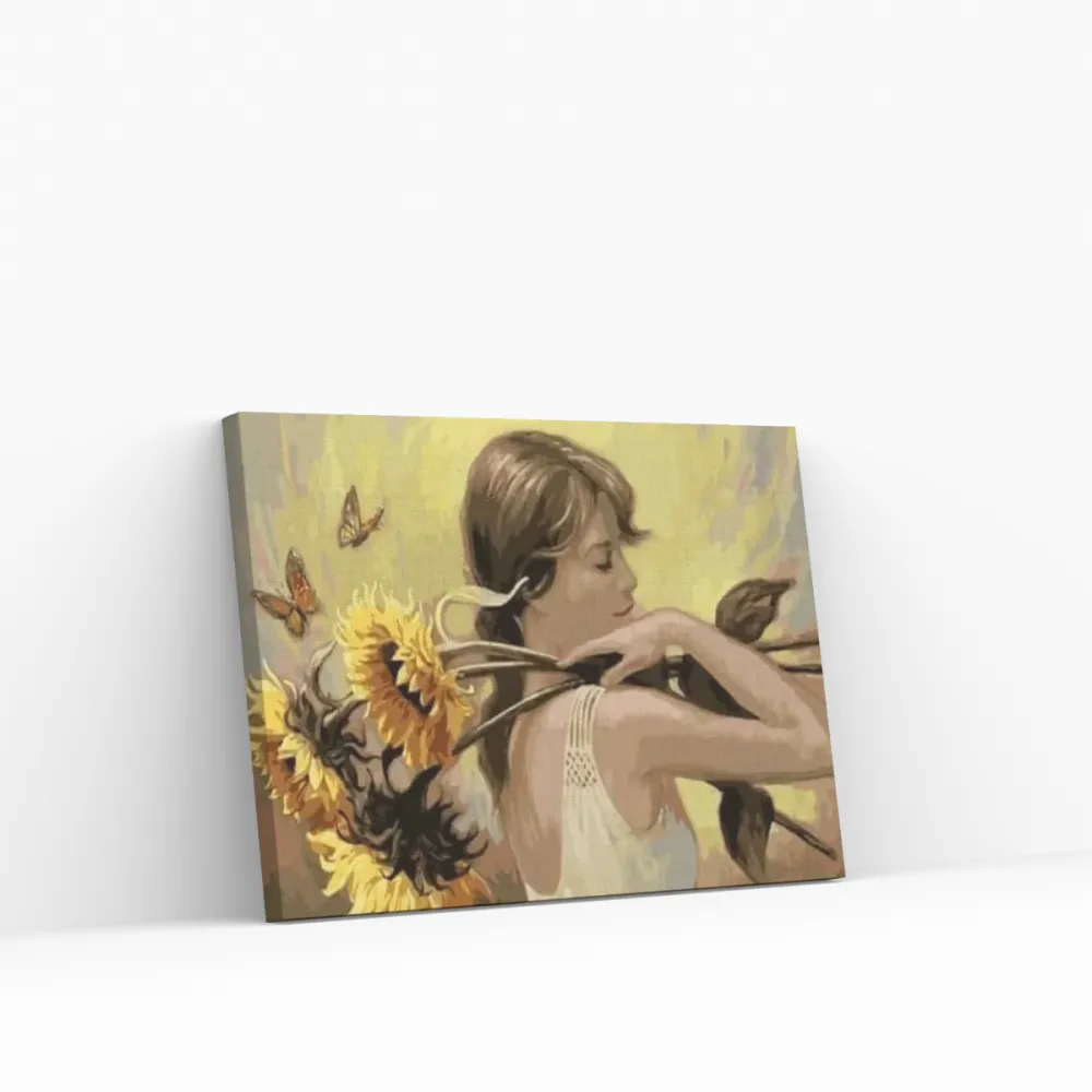 Pintar por números Mujer con girasoles