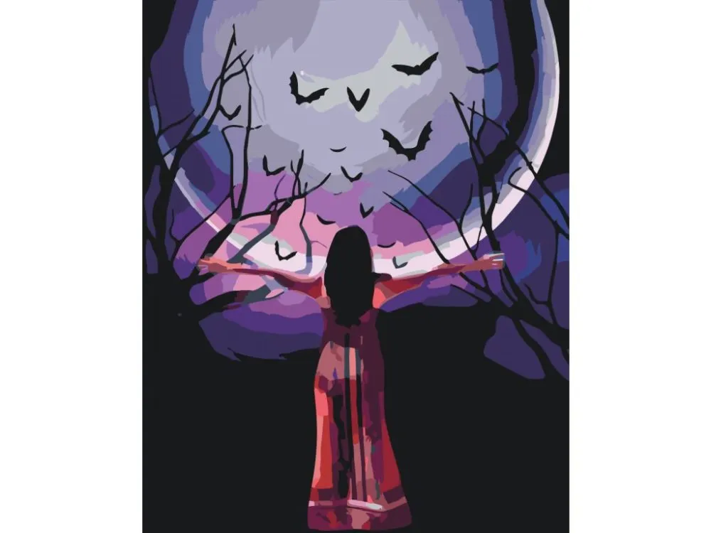 Pintar por números Mujer misteriosa bajo la luna llena – foto 2