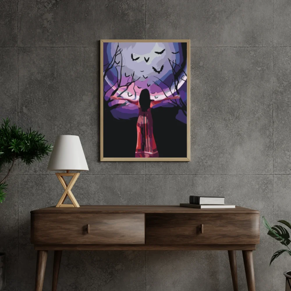 Pintar por números Mujer misteriosa bajo la luna llena – foto 4