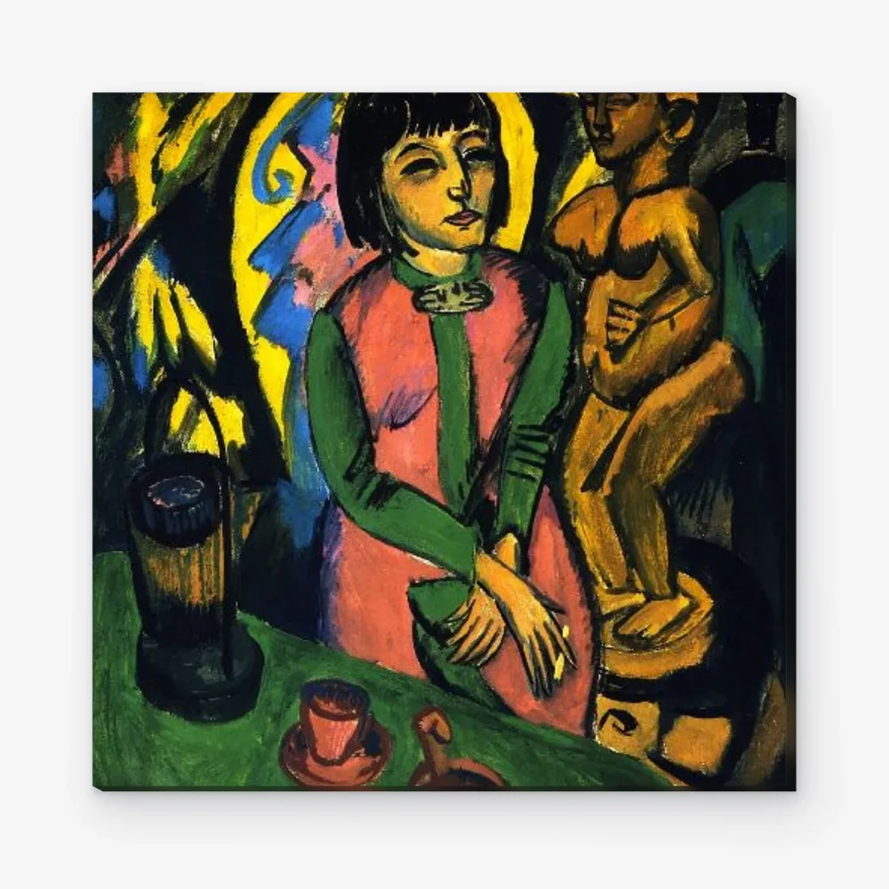 Pintar por Números - Mujer sentada con escultura de madera