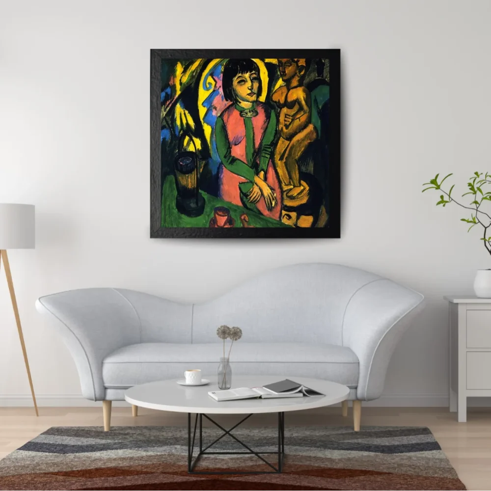 Pintar por números Mujer sentada con escultura de madera – foto 2