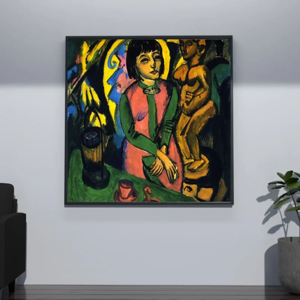 Pintar por números Mujer sentada con escultura de madera – foto 4