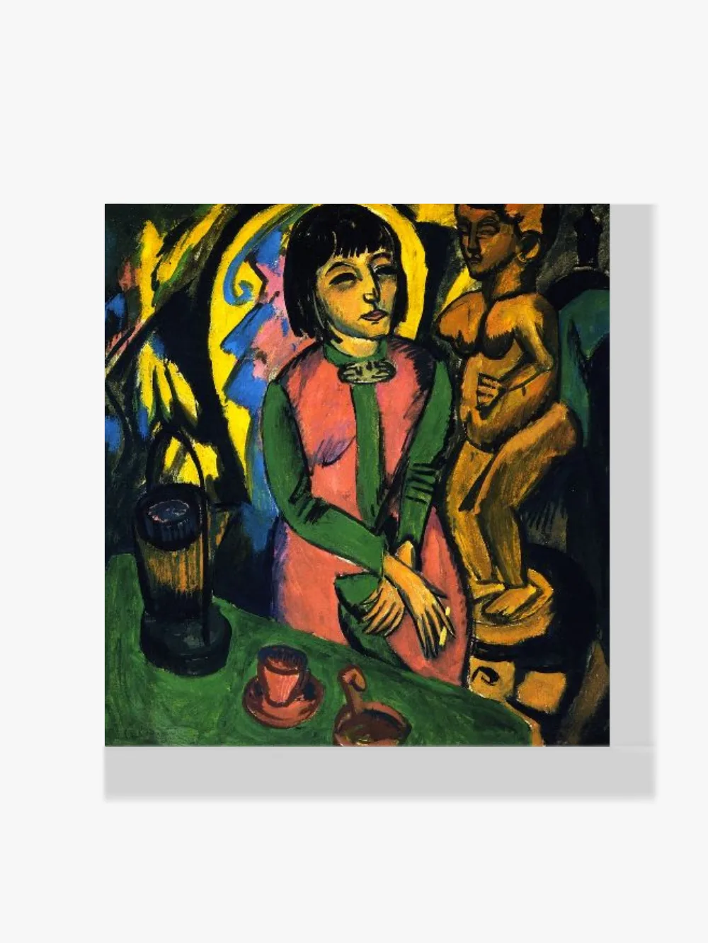 Pintar por números Mujer sentada con escultura de madera