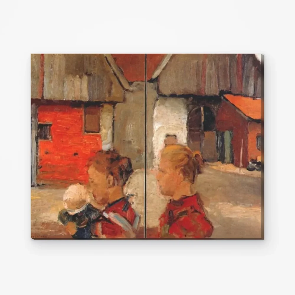 Pintar por Números - Mujer y niño ante una granja