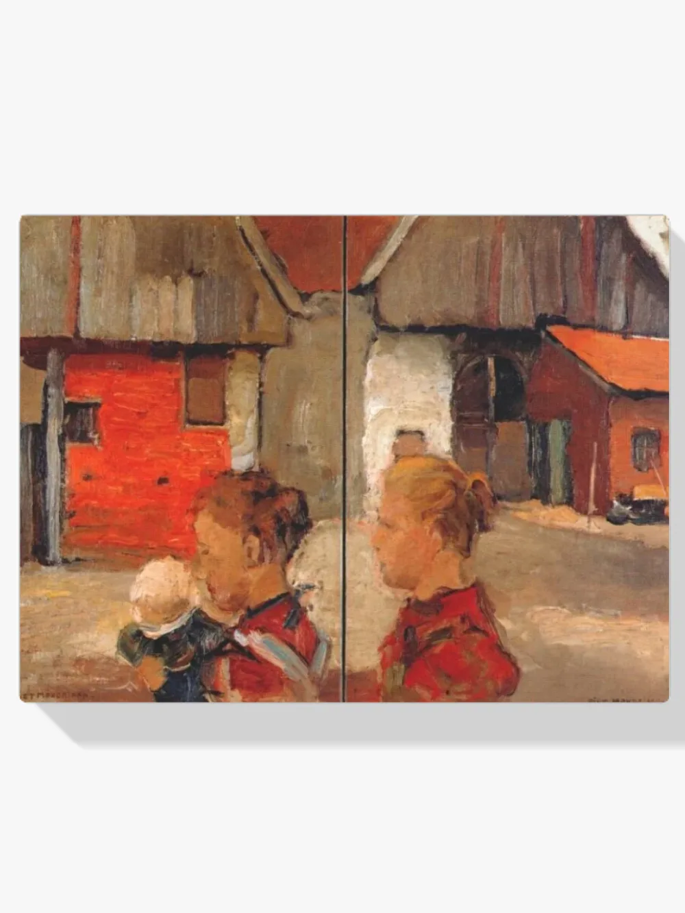 Pintar por números Mujer y niño ante una granja