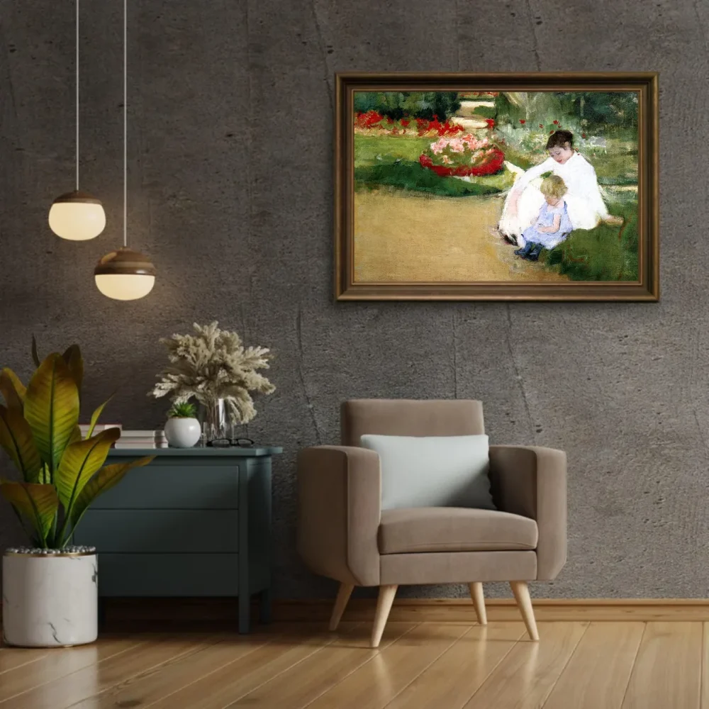Pintar por números Mujer y niño sentados en un jardín – foto 2