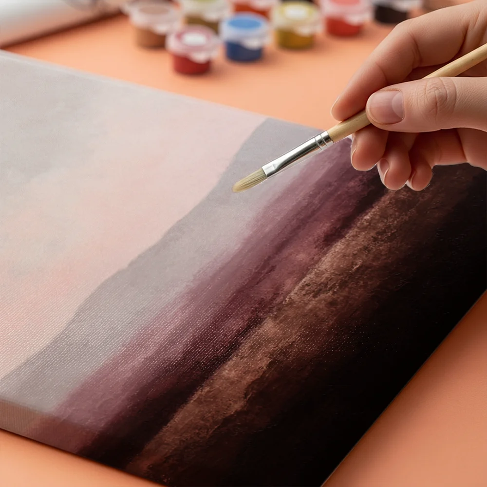 Pintar por números Paisaje abstracto minimalista en morado, topo y burdeos – foto 4