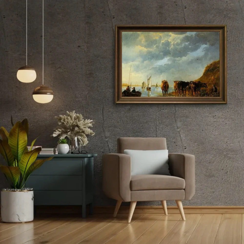 Pintar por números Pastor con cinco vacas junto a un río – foto 2