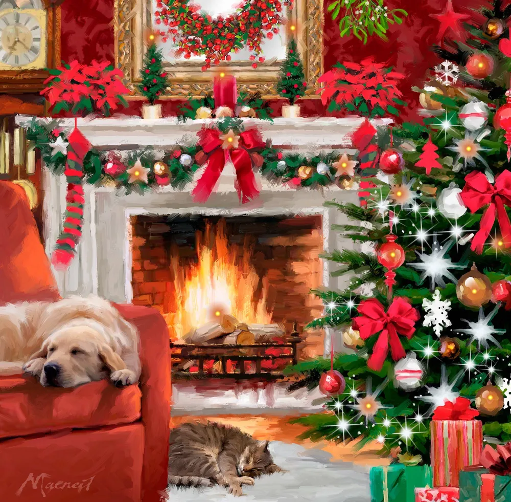 Pintar por números Perro y gato junto a la chimenea – foto 2