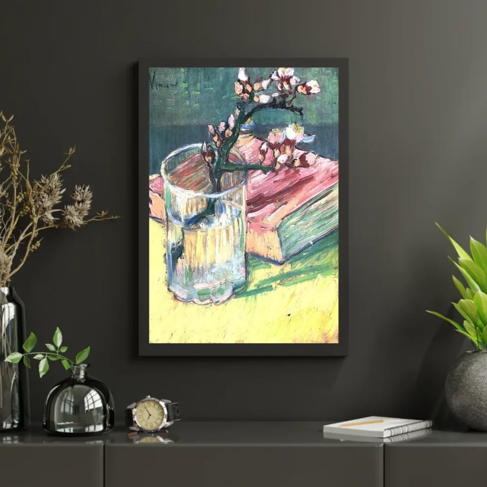 Pintar por números Rama de almendro en flor en un vaso con un libro – foto 3
