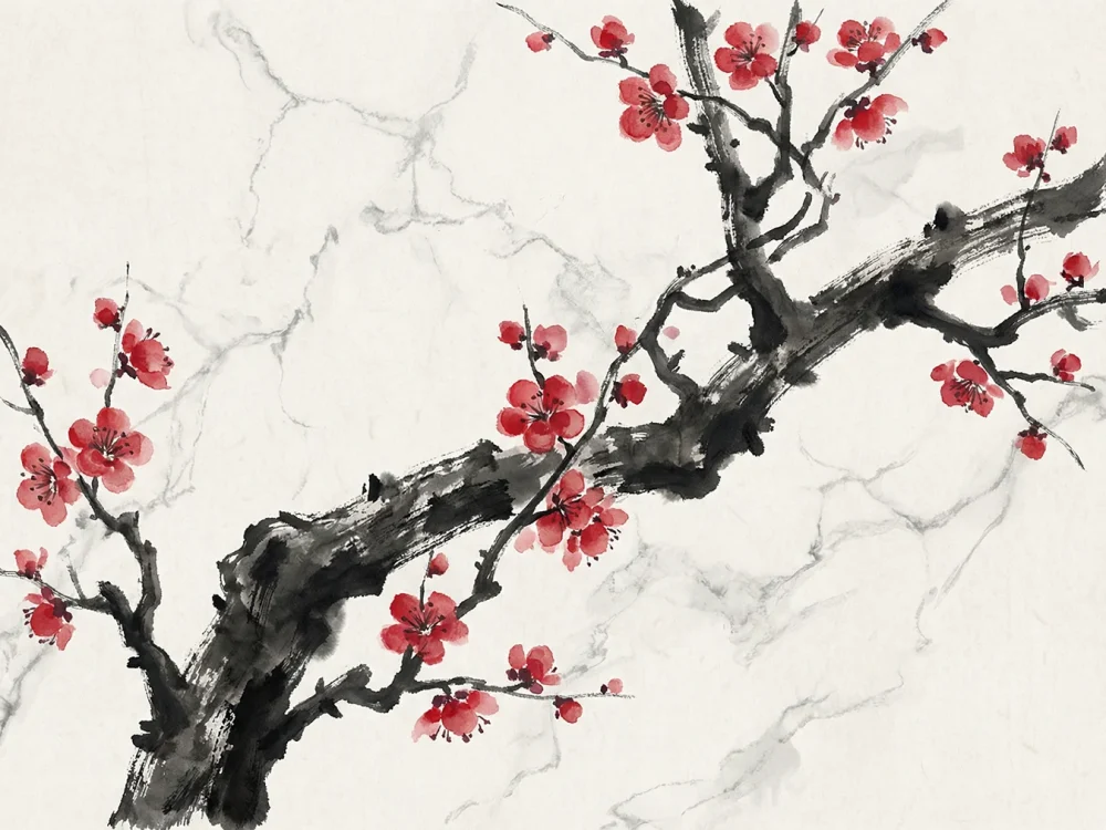 Pintar por números Rama en tinta con flor roja – foto 2