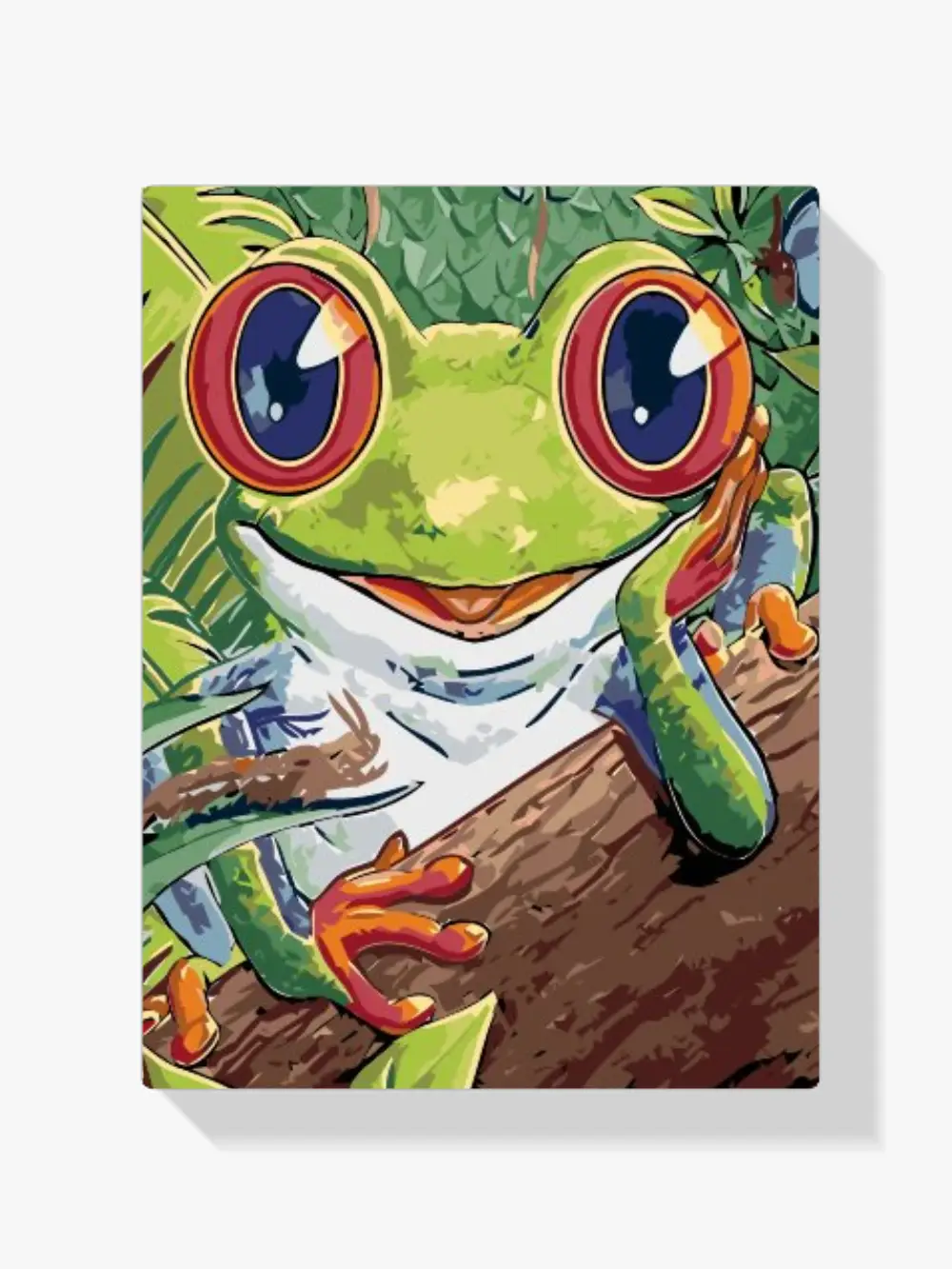 Cuadro de pintar por números de una rana con una oruga