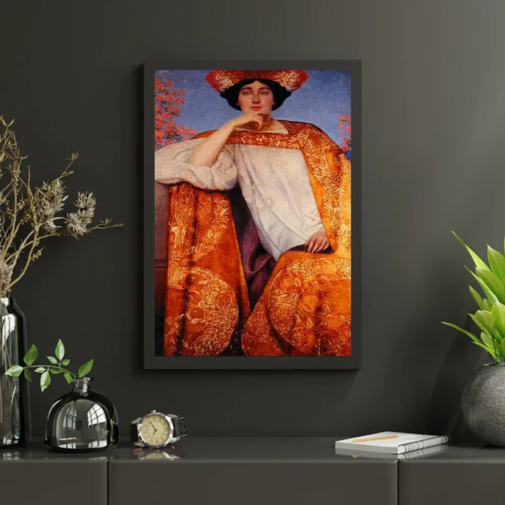 Pintar por números Retrato de una mujer con vestido dorado – foto 3